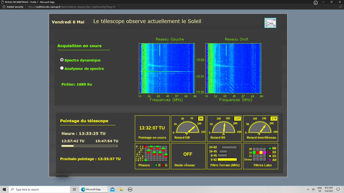 Magnetodawn's tweet photo. Time now 13:24 UT.  Am observing sporadic weak pre-ignition solar sparks/flares on Nançay Decameter Array (Réseau Décamétrique de Nançay) @DAM_Nancay trying to inflate a yet compact solar radio bubble.  "Flicking the Bic" to inflate a magnetic balloon.  
https://t.co/IvsPnPpfwV https://t.co/G6XsSQUUX2