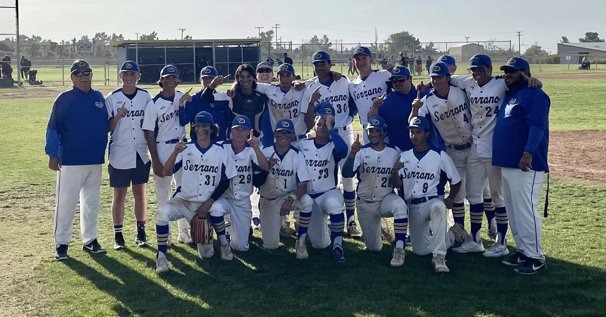 dbackathletics's tweet photo. Come out today, Friday 5/6, and support Serrano Baseball as they host the Indio Rajahs in the first round of the Division 5 playoffs.  Game time, 3:15. 💙💛 https://t.co/ZM5aIGmBe4