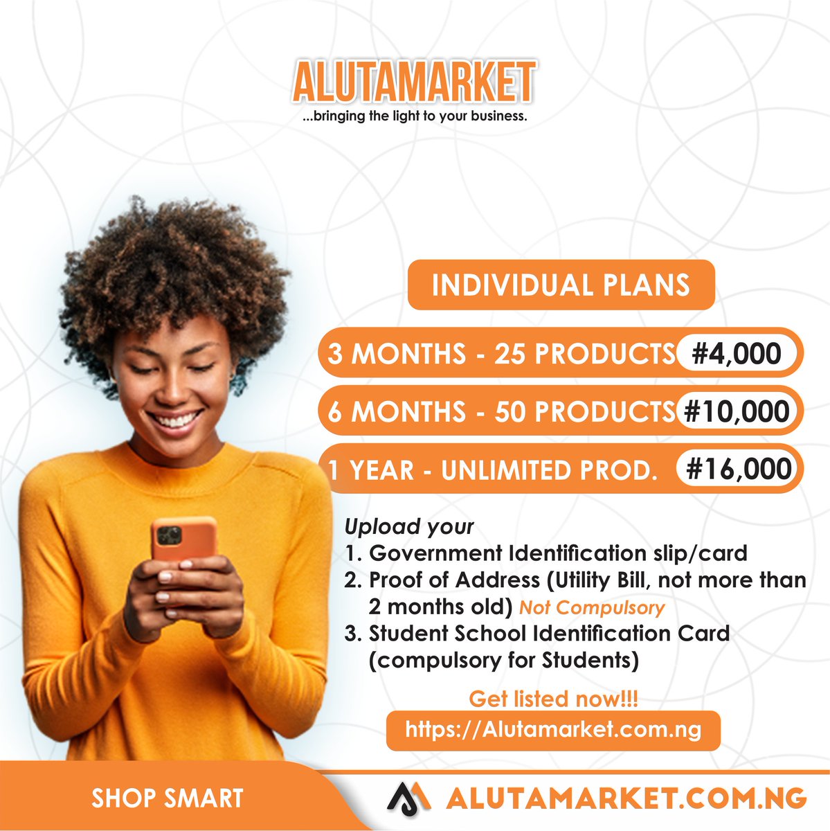Alutamarket1's tweet image. Are you a young entrepreneur wishing to reach more CUSTOMERS? What do you sell? Join Alutamarket. Check out our latest plan for you. Just click the link alutamarket.com.ng. AFFORDABLE!!! Get Listed today!!