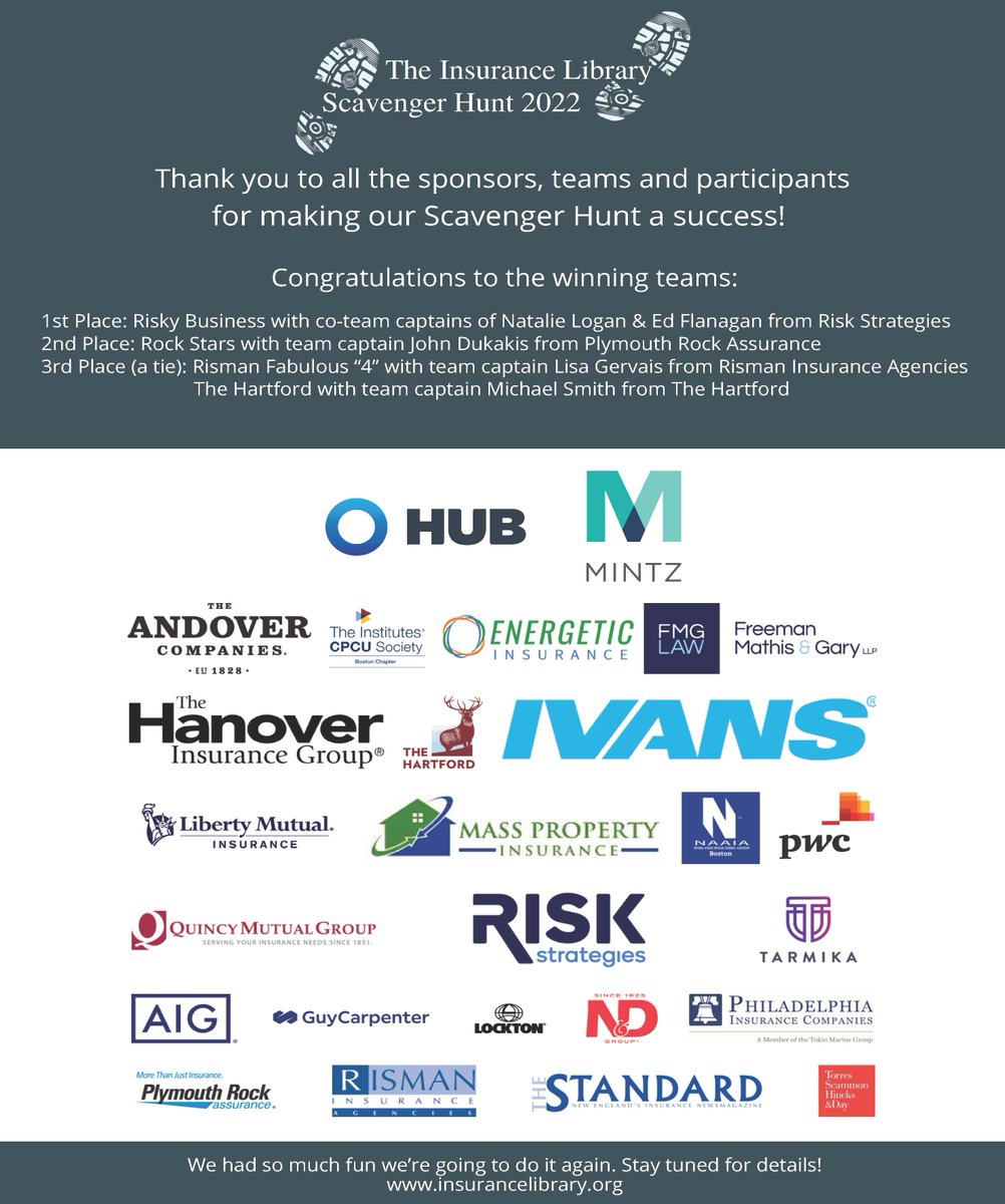 Thanks to all the sponsors and participants of our insurance Scavenger Hunt event!  Who's up for doing it again next year?