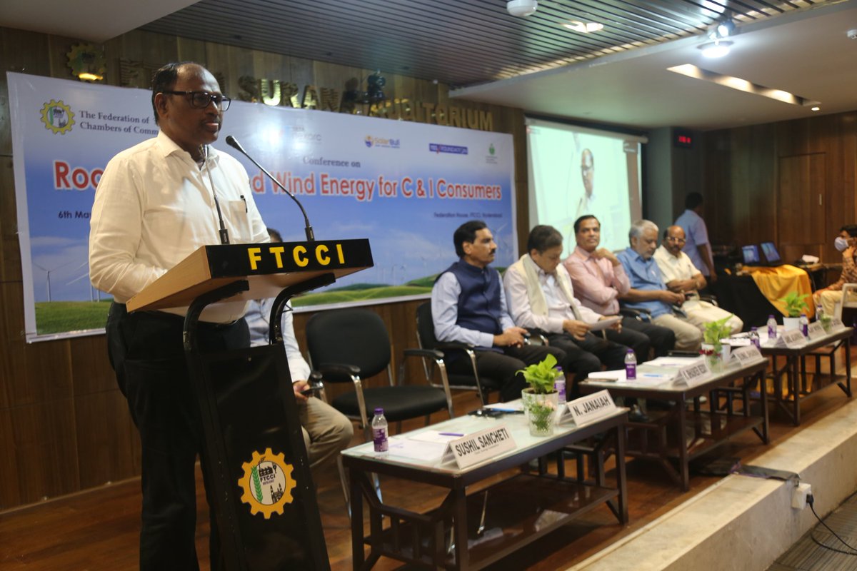#Telangana state now produce 260 MW solar energy from just 1 MW at the time of formation in 2014!!  Says Sri N. Janaiah, VC and Managing Director, TSREDCO,during #FTCCI Conference on
Rooftop Solar and Wind for C &amp; I Consumers in #Hyderabad