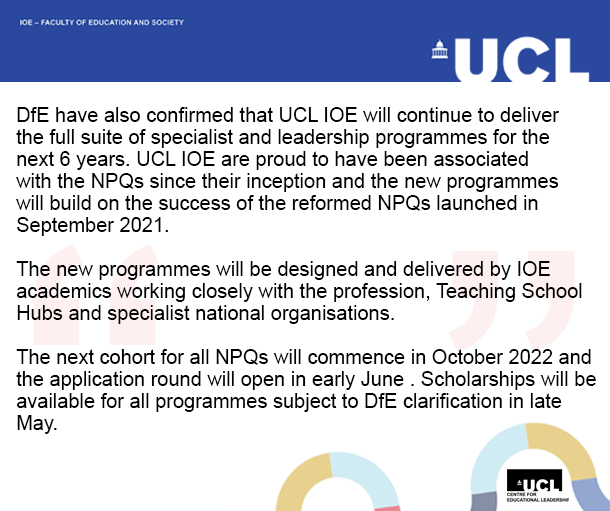 CEL_IOE's tweet photo. UCL IOE is delighted to have been designated as a National Provider for the new National Professional Qualification for Leading Literacy and the National Professional Qualification for Early Years Leadership. More info about our NPQs can be found here https://t.co/CECQM7M0YK https://t.co/iGN4TMocGu