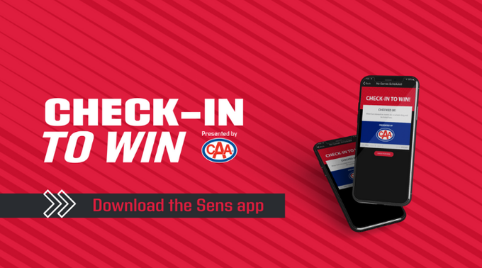 BellevilleSens's tweet photo. Don't forget to #CheckInToWin with @CAASCO! Our winner tonight will go home with a $100 CAA gift card! https://t.co/75DnJZ3XeK