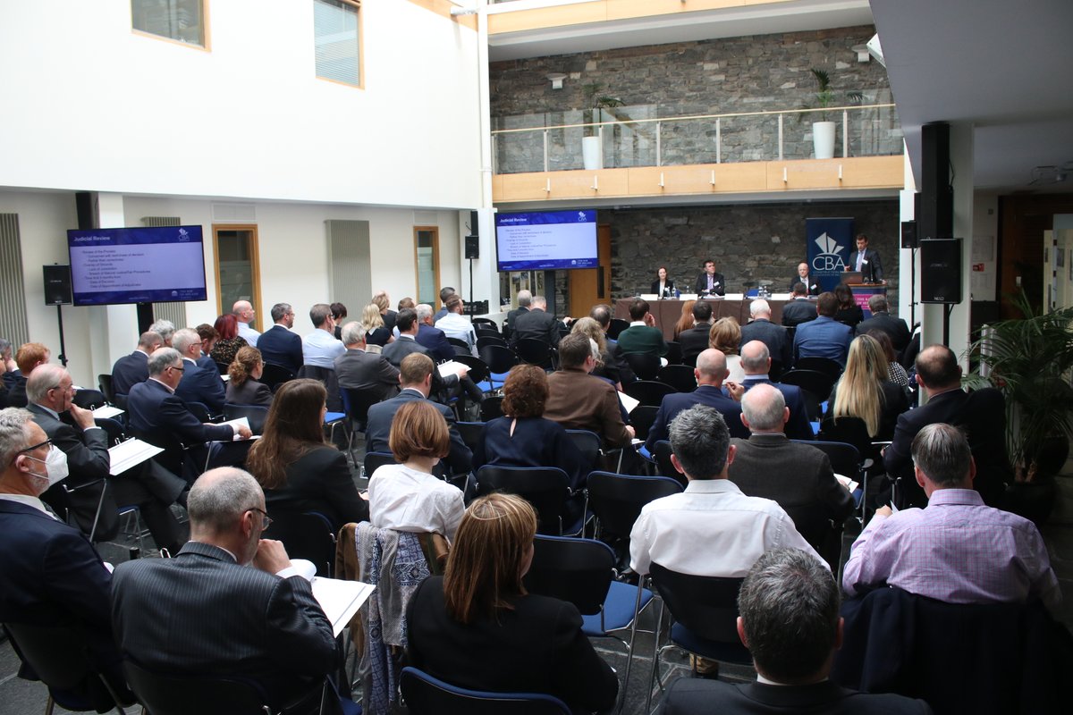 CBAIreland's tweet photo. Jonathan FitzGerald BL has just finished the opening address and panel 1 is now starting with James Burke BL on Judicial Review &amp; Adjudication 

Next up is The Hon Mr Justice Garett Simons and Mrs Justice Finola O'Farrell  #constructionlaw  #adjudication https://t.co/naYtMhgcG1