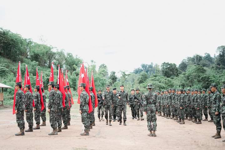miN13700's tweet photo. The one-year anniversary of the establishment of the People's Defence Force (PDF) was held at Battalion No. 3502 of People's Defence Force (Taungoo District).
#SupportPeopleDefenceForce
#2022May6Coup
#WhatsHappeningInMyanmar https://t.co/nyNY1aADAs