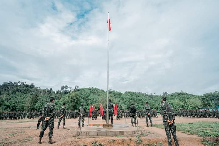 miN13700's tweet photo. The one-year anniversary of the establishment of the People's Defence Force (PDF) was held at Battalion No. 3502 of People's Defence Force (Taungoo District).
#SupportPeopleDefenceForce
#2022May6Coup
#WhatsHappeningInMyanmar https://t.co/nyNY1aADAs