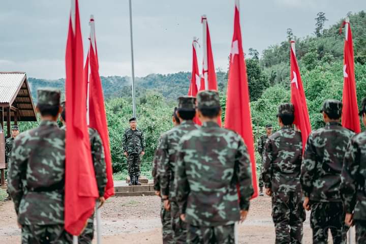 miN13700's tweet photo. The one-year anniversary of the establishment of the People's Defence Force (PDF) was held at Battalion No. 3502 of People's Defence Force (Taungoo District).
#SupportPeopleDefenceForce
#2022May6Coup
#WhatsHappeningInMyanmar https://t.co/nyNY1aADAs