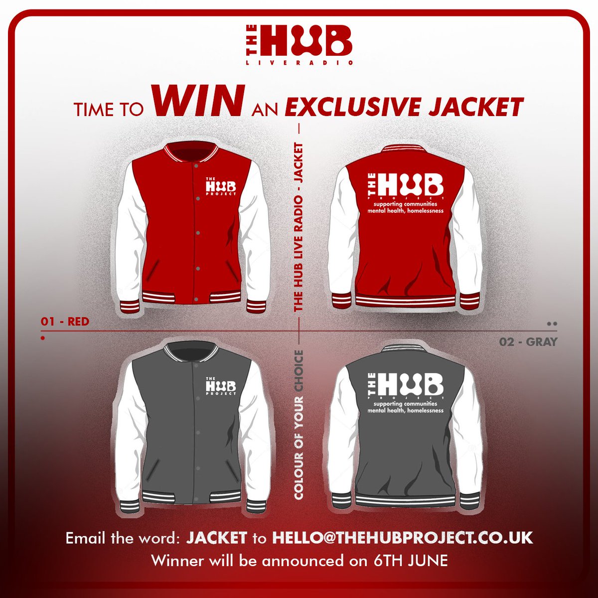 TheHubLiveRadio's tweet photo. 🔥WIN WIN WIN🔥
-
🔴'JACKET' to HELLO@THEHUBPROJECT.CO.UK
-
🔶WINNER ANNOUNCED 6TH JUNE
.
#win  #radiostation #thehubliveradio #thehub #listenradio #onlineradio #thehubproject #hubradio #hubliveradio #jacket #thehubprojectjacket #varsityjacket #winjacket #winvarsityjacket https://t.co/Ao4WGYgPMO