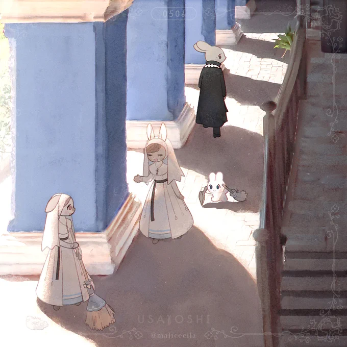 シスターたちのお手伝いに来たうさよし 