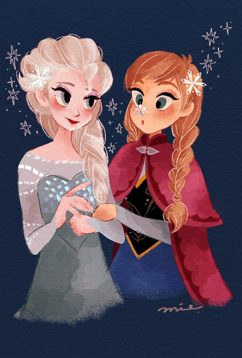 アナ(ディズニー) ,エルサ(アナと雪の女王) 「やさしい魔法使い 」|ミオチのイラスト