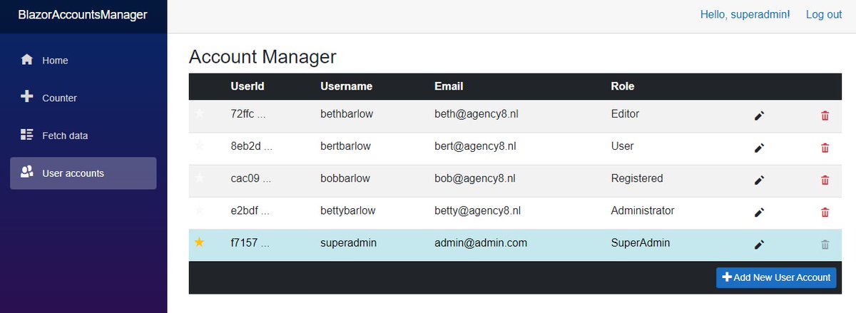 geoffmbarlow's tweet photo. Just published a demo on #github to show how to create a UI User Manager client-side using #Blazor 6 and  policy based roles.
https://t.co/anVOgGifgb
#aspnetcore #blazor #UserManager #demo #code #wasm #Blazor https://t.co/3O65oSi2rU