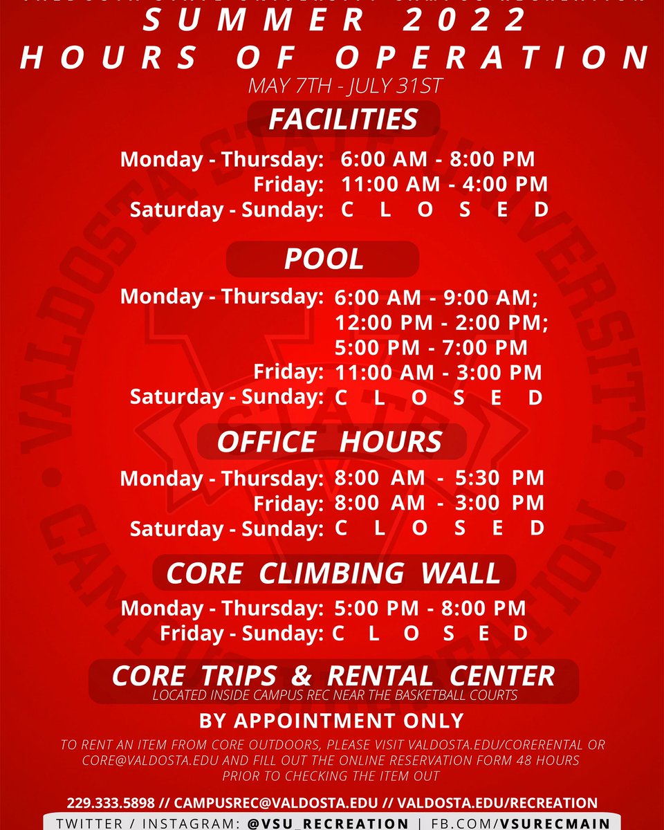 Summer is finally here, which means we have new hours! We will be open from 6am-8pm Monday-Thursday and 11am-4pm Friday. We will be closed on the weekends. Have a great summer Blazers! ☀️🌊🍉⛱