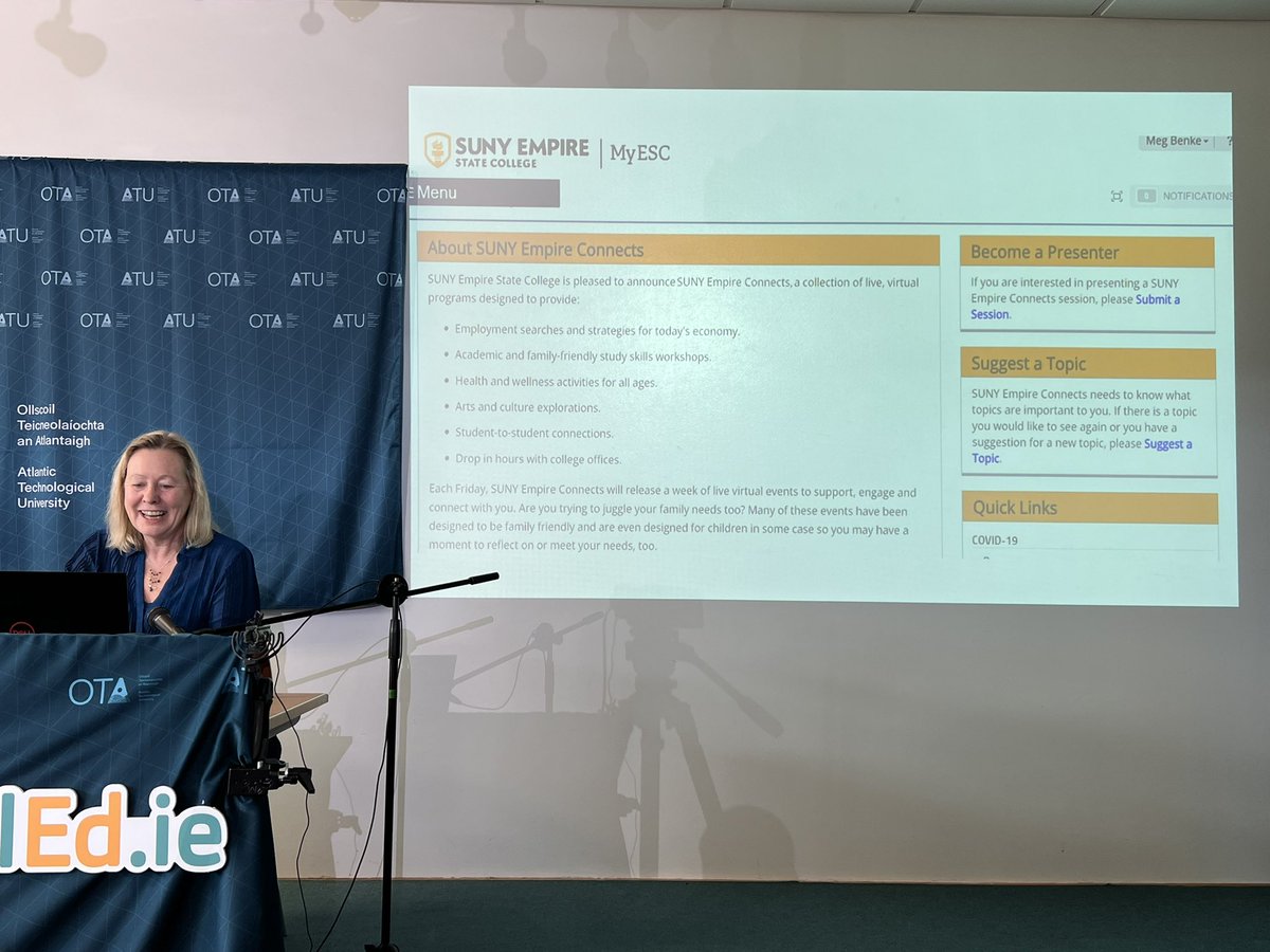 carinaginty's tweet photo. Always a pleasure to learn from you @megbenke - Sharing student success initiatives by @SUNYEmpire @SUNY at #DigitalEd22 today @ATU_GalwayCity @atu_ie @TLOATUGalway #studentsuccess #studentsupport https://t.co/dvoMkhyGpL