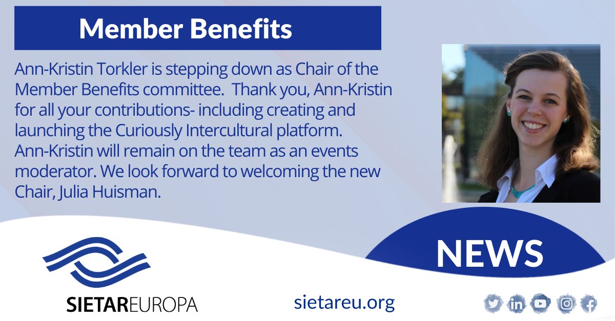 SIETAREUROPA's tweet photo. More transitions to announce on our Member Benefits committee! Thank you Ann-Kristin and Julia for your service! #SEUVC #SIETAR #interculturaltraining https://t.co/MLqyV1HQbh