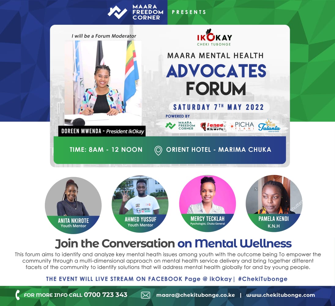 IamDoreenMwenda's tweet photo. Excited to be part of this forum on Youth &amp; Mental health issues.
Our Program #Chekitubonge under @ikokayafrica seeks to create awareness, reduce stigma and  provide a safe space for people affected by Mental illnesses and conditions. #IkOkay 👌👌 https://t.co/PHepacYr7t