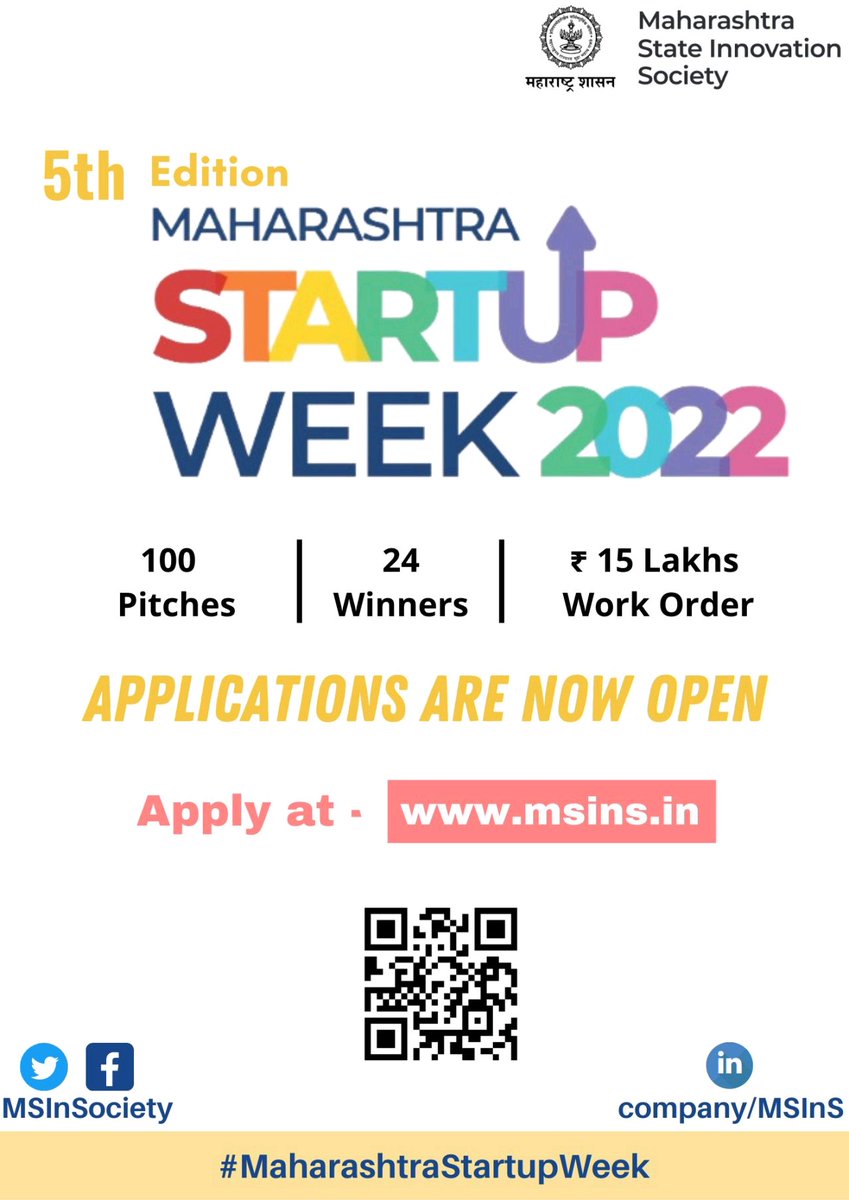 sangrampatil518's tweet photo. A unique platform for #startups to implement innovative solutions with the #government...

5th edition of @mahastartupweek 2022.
Applications open till 30th May 2022...!!!

#innovation #opportunity #funding

@sudhirmehtapune @_AvinashThakur @AicPinnacle @MSInSociety https://t.co/U4cELQBmGJ