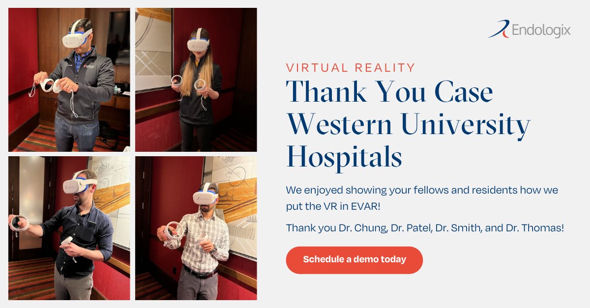 endologix's tweet photo. We were at @cwru Case Western Reserve University - University Hospitals Cleveland Medical Center giving fellows and residents a taste of our #virtualreality procedural training, with technology from @Osso_VR
https://t.co/LIRFAuAdKp
#EVAR #VR #AAA #AorticAneurysm #Hcptraining https://t.co/2DnOOCfDZH
