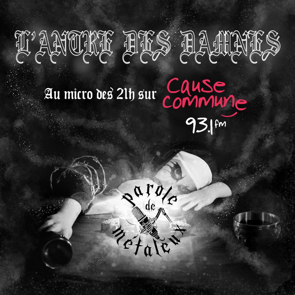 PMetaleux's tweet photo. Aie aie, twitter, tu sais quoi.
La seule (oui la seule petit scarabée) interview de l'antre des Damnés, et bien c'est ce soir à 21 sur @_CauseCommune_ 

#metal #radio #causeCommune #podcast #radio #paroledemetaleux #blackmetal #cchiantlestags https://t.co/25qpgQu91D