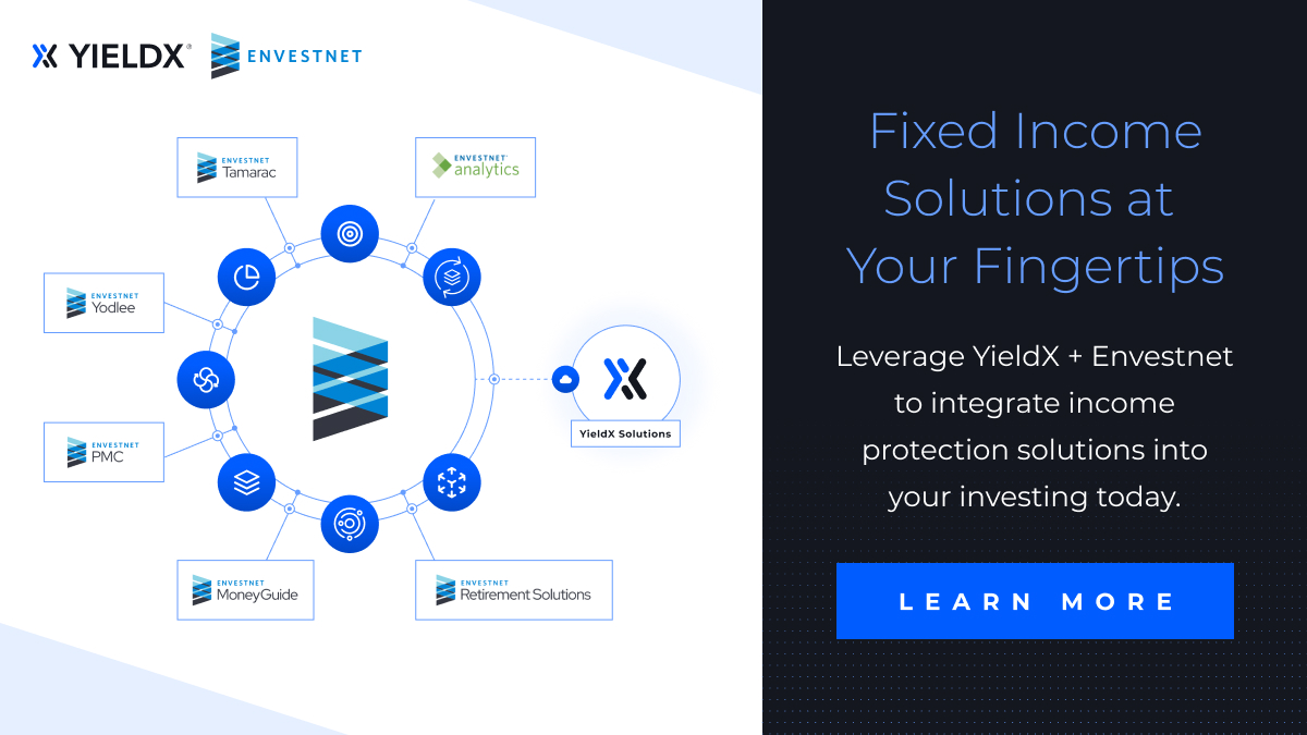 Did you know #YieldX integrates directly into Envestnet platform?Access YieldX’s suite of income &amp; protection tools through the Envestnet ecosystem.

Empower your clients to meet their unique goals with YieldX + Envestnet. Learn more: bit.ly/3tKg7qu