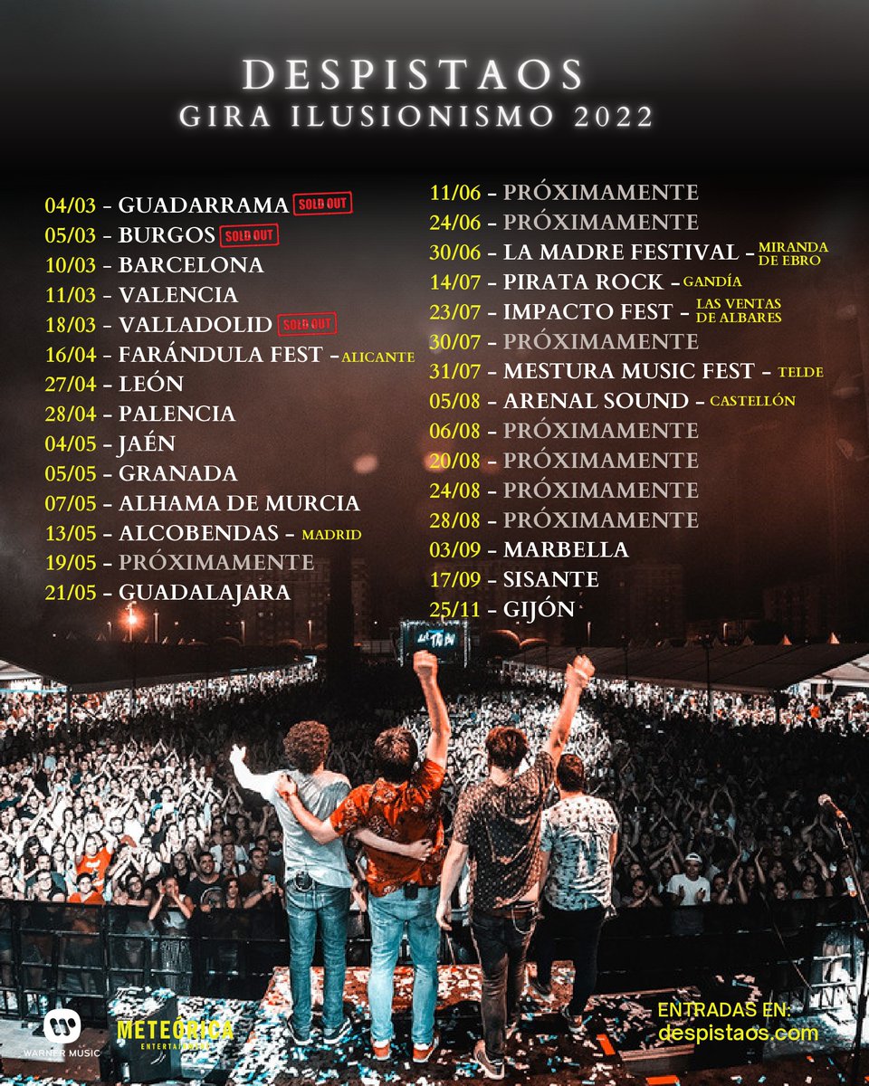 Actualizamos el cartel de la #GiraIlusionismo. 
Pronto desvelamos más ciudades 😉.

Esta noche nos vemos en Alhama de #Murcia 🤘
¿Quién se viene?

➕Info y entradas en: despistaos.com/gira/