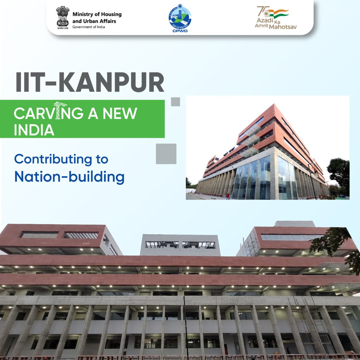 CPWDGOV's tweet photo. @IITKanpur lecture hall complex is another marvellous project by #CPWD. The institute is positioned as mega-success in education & research. The Institute plays a key role in creating New & #RisingIndia & developing new #technologies & #sustainableinnovations. #NationMaker https://t.co/5krmYB6aNV