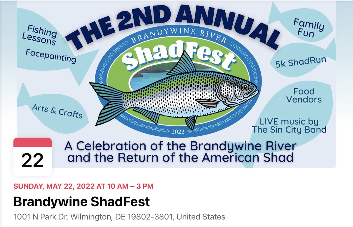 nature_delaware's tweet photo. You're invited! Join us for a family friendly celebration of the return of the American shad in the Brandywine River. Event details here >>> https://t.co/yCq6AeSykz https://t.co/I1eOiP4TI8