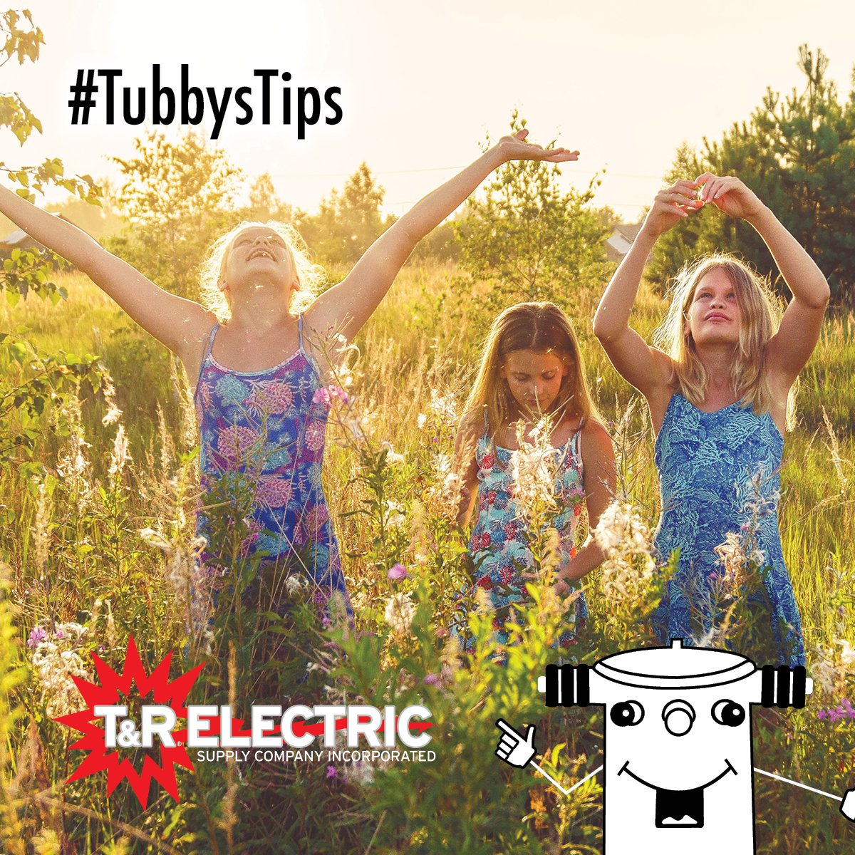 T_R_Electric's tweet photo. Saving electricity in the summer is no hassle! Let the light shine through the windows, and encourage your kids to get outdoors and play during their vacation! #TubbysTips https://t.co/QDRh6MXBB8