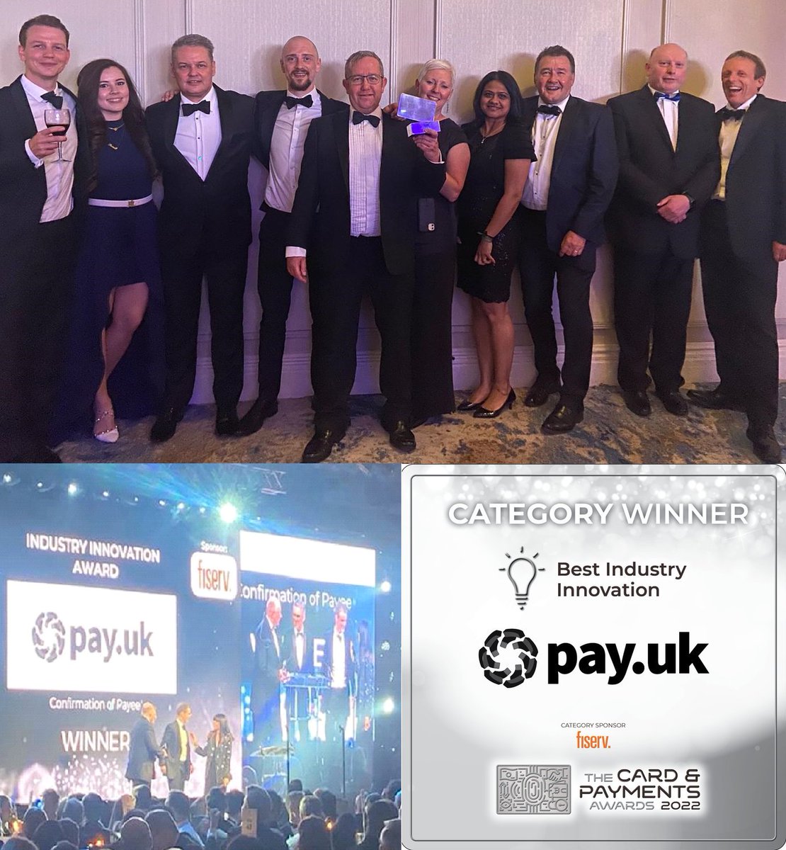 Congratulations to our Confirmation of Payee team for winning Best Industry Innovation at The Card &amp; Payments Awards. Confirmation of Payee helps more than a million people a day verify their payments to better protect them from fraud #winners #payments #CoP #TCPA22 #innovation
