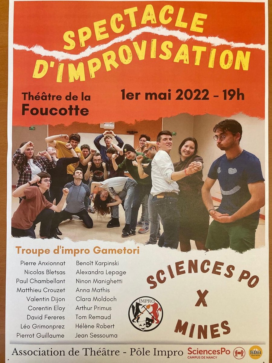 SCPO_Nancy's tweet photo. Selon Victor Hugo : "le théâtre est une tribune, le théâtre parle fort et haut". Les multiples "troupes" de Sciences Po ont appliqué cette définition en levant le rideau à quatre reprises... Même le 1er mai ! https://t.co/fHbtojmWAw