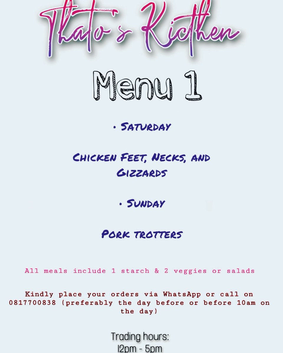 Thaaatz_m's tweet photo. Can’t wait to take your orders! 😘😘😘 #weekendspecial #R50getsyouaplate #Mthambek’ton #yourfavouriterestaurant #Tembisa #RHODurban https://t.co/2eKA2ETWrG