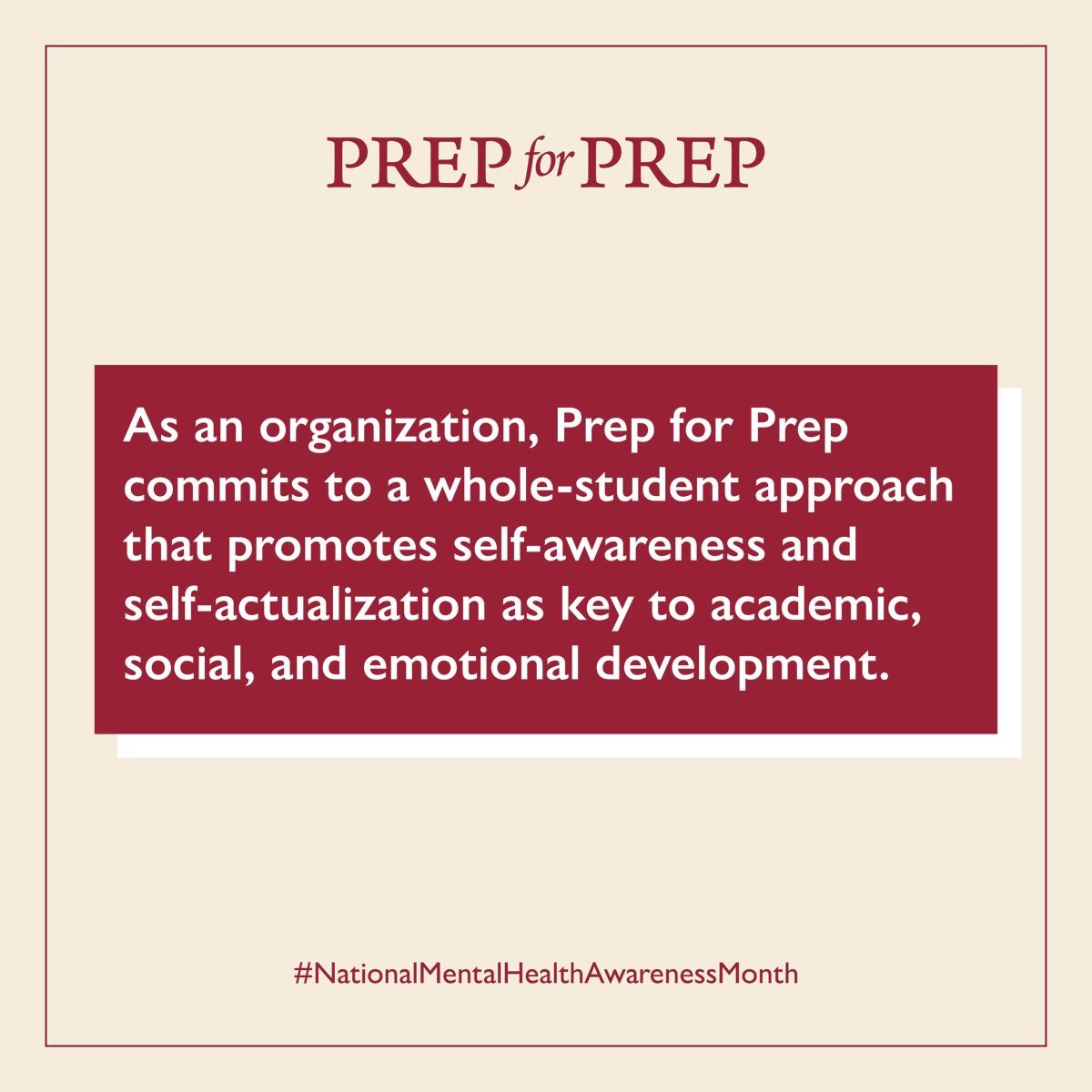 Prep_for_Prep's tweet photo. Prep for Prep commits to a #wholestudent approach that promotes self-awareness and self-actualization as key to academic, social, and emotional development. Learn more at https://t.co/p4GQ6bpHUg

#NationalMentalHealthAwarenessMonth #mentalwellness #studentsupport https://t.co/NnbHorn9dO