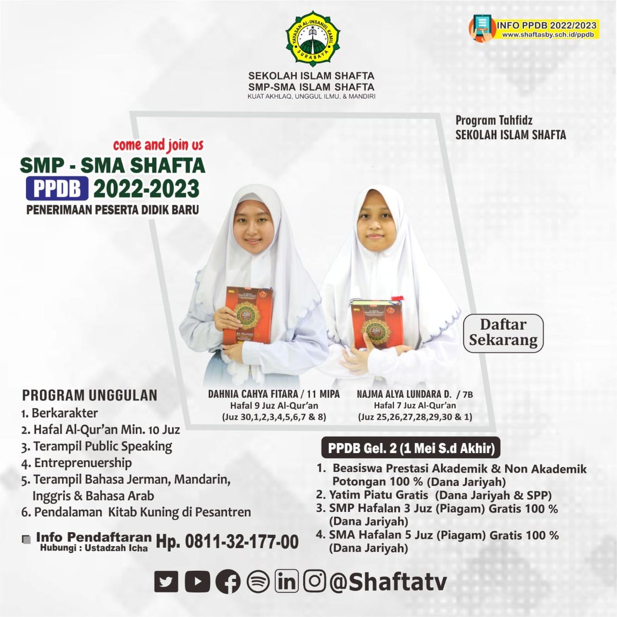 ibinelje's tweet photo. Ayo daftarkan Putra-Putri Bapak/Ibu di Sekolah Islam SMP-SMA SHAFTA Surabaya, Manfaatkan PPDB Gelombang 2, Ada Beasiswa Jalur Prestasi lho,buruan daftar sekarang dengan klik
link : https://t.co/JHrjs7vB9y

Jangan lupa like link dibawah ini ya guys : 
https://t.co/WL5259qbkx https://t.co/5It3oACboW