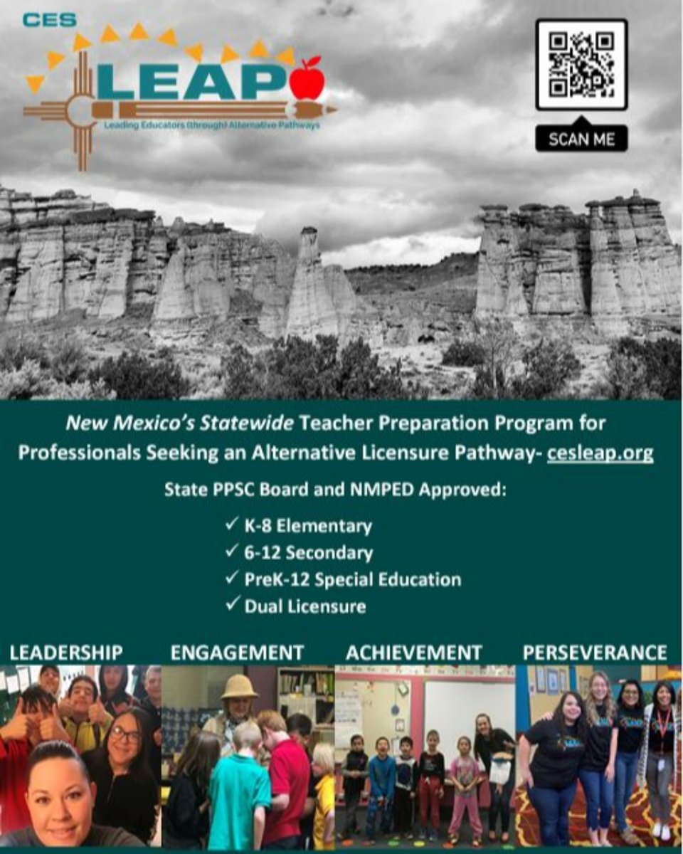 CES's LEAP (Leading Educators through Alternative Pathways) program is New Mexico's statewide teacher preparation program for professionals seeking an alternative licensure pathway. Find more information at cesleap.org.

#ces #nm #newmexico #education #teachers