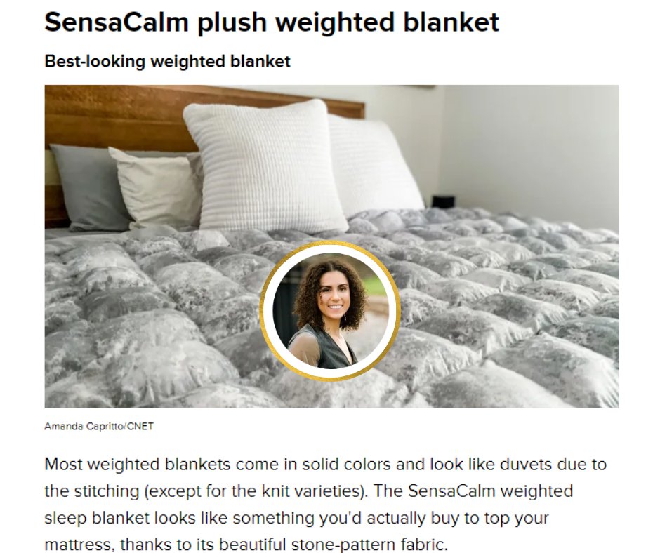 🙌🏻 Thanks SO much to CNET for featuring SensaCalm in this sweet article on the best weighted blankets for a good nights sleep in 2022! 🛌
 👇
ow.ly/Z6I250IzbQX

#weightedblanket #comfortblanket #calmblanket #anxietyblanket #bestweightedblanket #smallbusiness