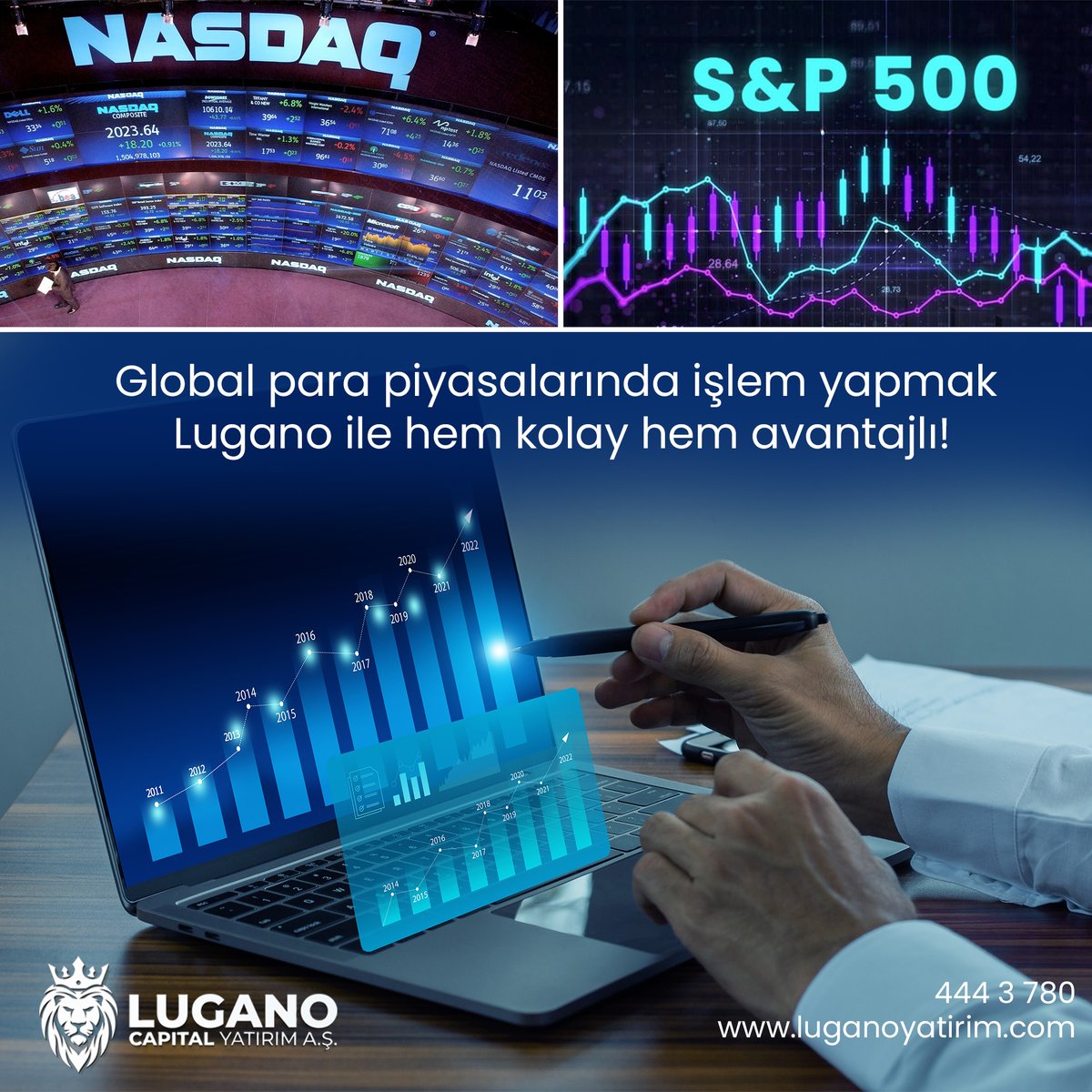 Global para piyasalarında işlem yapmak Lugano ile hem kolay hem avantajlı!

Bize Ulaşın:

444 37 80
info@luganoyatirim.com
luganoyatirim.com

#lugano #luganoyatırım #luganocapital #borsa #nasdaq #sp500 #endex #dolar #euro #tl #yatırım #kriptopara