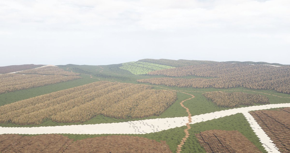 hfranz_official's tweet photo. A WIP progress shot of the fields and landscape surrounding Čakov. I'm focusing on implementing crops onto fields currently, and so far it's come out very nice!

#WeAreConquest #ConquestReforged #Minecraft #BuildingCakov #Minecraftbuilds #minecraft建築コミュ https://t.co/kseWYZPF2n