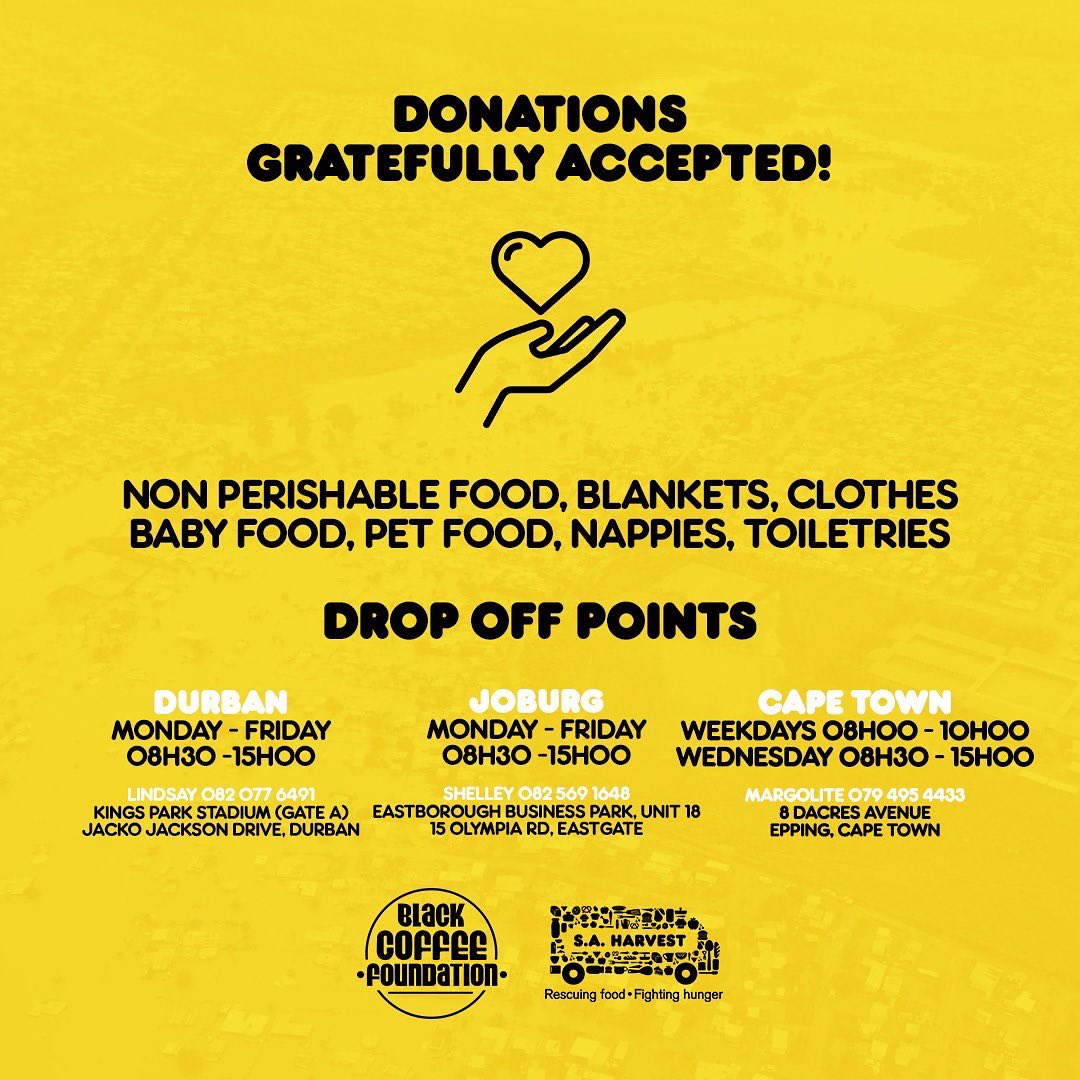 RealBlackCoffee's tweet photo. My hometown needs help after the devastating floods have taken so much. Join the @foundationbybc &amp; @SAharvest in providing all that we can to get KZN back on their feet… every bit counts! ❤️

https://t.co/bLIjcM7nIg

#KZNRelief #BCFoundation #LetsDoMore https://t.co/qE8pRZo9Jw
