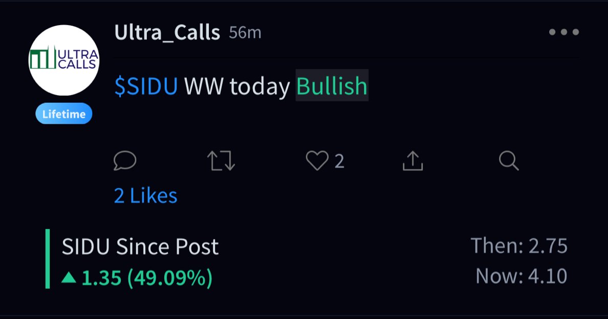Ultra_Calls's tweet photo. $SIDU $4.50 highs https://t.co/E7gC6U9BiH