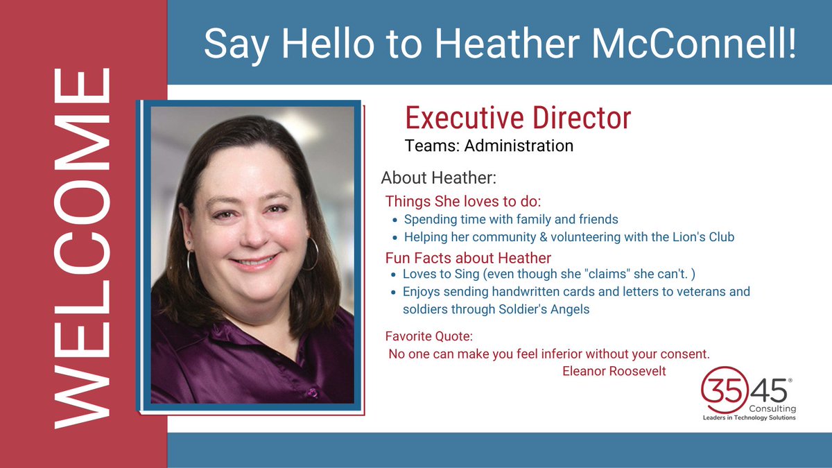 3545_Consulting's tweet photo. Have you Met Heather? She joined us in 2021 as our new ED. While this role did not exist prior to her joining us, her background in legal, combined her education and certifications have helped make our team more efficient across the board! #lovewhereyouwork #legaltech https://t.co/9b4alJcMlP