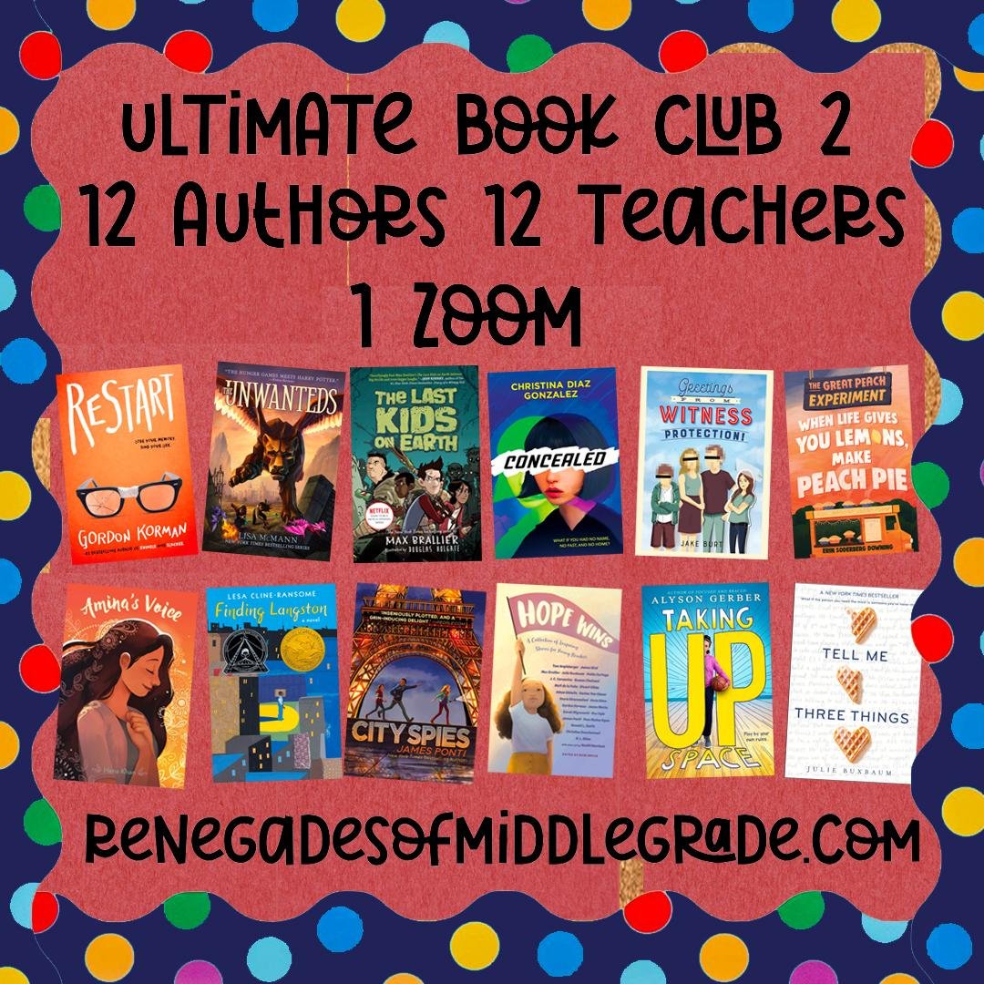 #TeacherAppreciationWeek GIVEAWAY! We have a second @RenegadesofMG ultimate book club prize offer! Some of my friends and I are having a Zoom meet-up and would like 12 of you to join us to chat. To enter for a chance to win, RT and follow me. (Author lineup subject to change.)