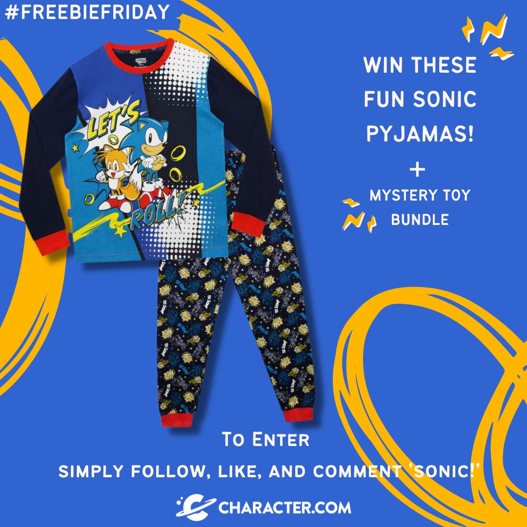 characterdotcom's tweet photo. It's #FREEBEEFRIDAY!β
Inspire your inner hero - this week we're giving you the chance to #WIN these iconic Sonic the Hedgehog Pyjamas & a mystery Toy Bundleβ‘οΈ
For a chance to WIN; simply LIKE this post, FOLLOW our page, and COMMENT 'SONIC'!
Closes at 11:59pm on 08/05/2022 https://t.co/nRckGJFZqZ