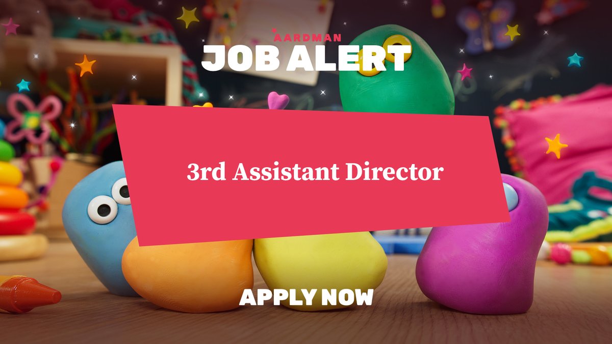 aardman's tweet photo. WE'RE HIRING! We are looking for a 3rd Assistant Director, to directly support the 2nd ADs on the studio floor by liaising with all floor depts and Edit to ensure correct assets are on set for frame ups and director visits. 

Find out more and apply: https://t.co/6tqi3dUECC https://t.co/L1h98gj7Yy