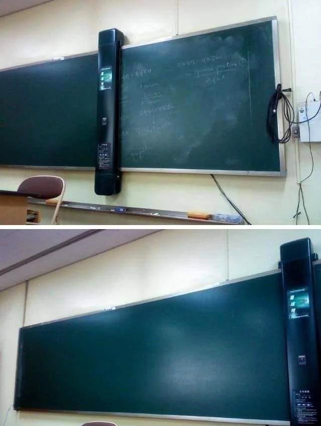 In Japan, many blackboards are equipped with an eraser that scans &amp; saves the text as it erases it so students can access it later! #education #learning