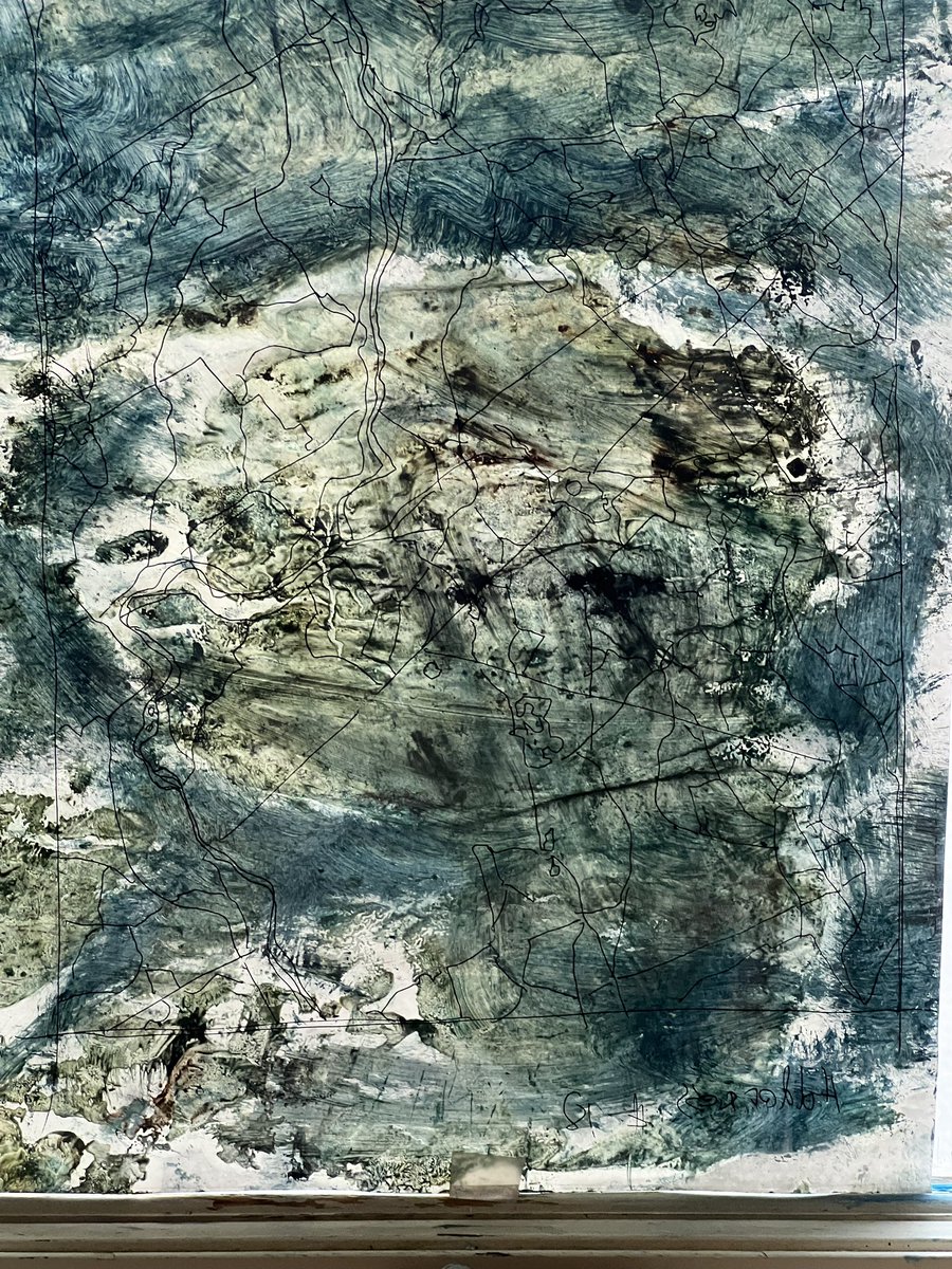 Pastudio916's tweet photo. A Head Of The Curve Mixed media - combine of Mylar tracing and used disposable palette paper mounted on panel 19”x24” https://t.co/QFx3ylqzhu