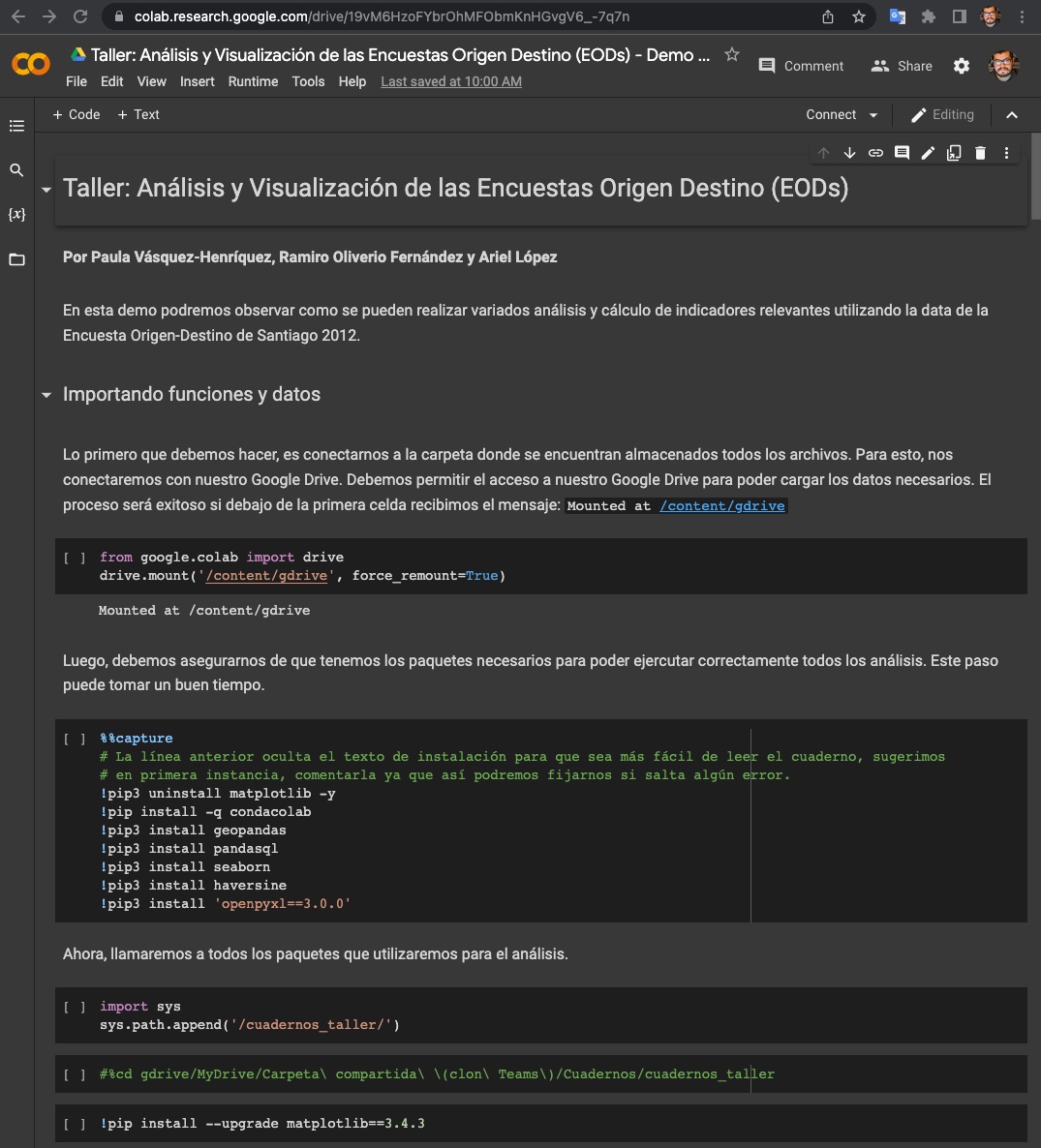 arieIIopez's tweet photo. En la sesión de hoy de 10:00 a 12:00 @pauvasquezh y @ramaol desarrollan el taller de análisis y visualización de las Encuestas Origen Destino de ciudades de América Latina utilizando python y @GoogleColab 

Puede acceder online en
https://t.co/MVnbk8zChH https://t.co/8GhjYkuJ6Z