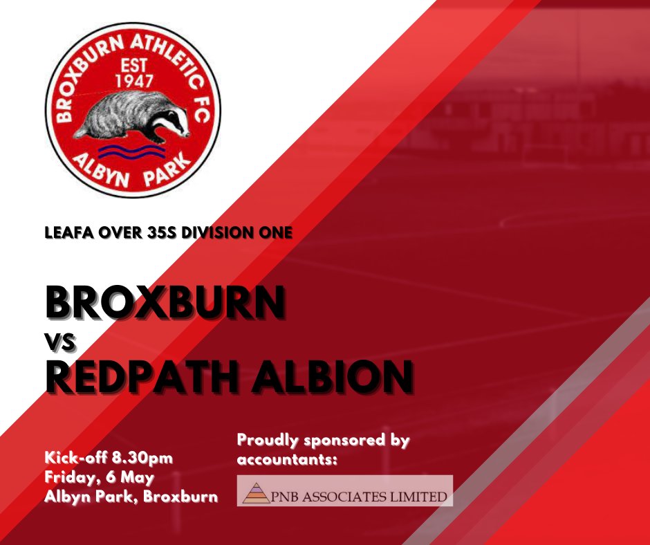 Our league season begins in earnest tonight with a home fixture against Edinburgh side Redpath Albion who won promotion last season. Kick off is 8.30pm. Cmon the Brox. #broxrool #over35s #fridaynightfootball