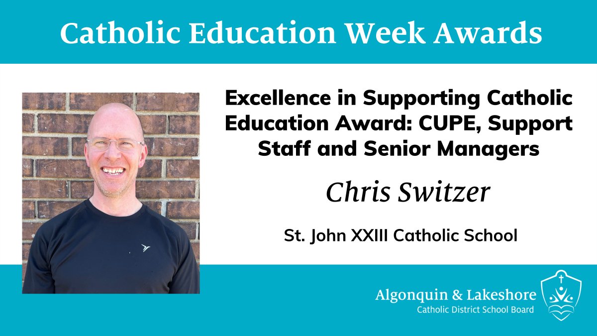 ALCDSB (@alcdsb) on Twitter photo Congratulations to Chris Switzer, this year's recipient of the Excellence in Supporting Catholic Education Award. Chris is a faith-filled, kind, caring, hospitable, thoughtful and supportive, and someone who always goes above and beyond. #CEW2022 <a href="/alcdsb_john/">St. John XXIII</a> Congratulations to Chris Switzer, this year's recipient of the Excellence in Supporting Catholic Education Award. Chris is a faith-filled, kind, caring, hospitable, thoughtful and supportive, and someone who always goes above and beyond. #CEW2022 <a href="/alcdsb_john/">St. John XXIII</a>
