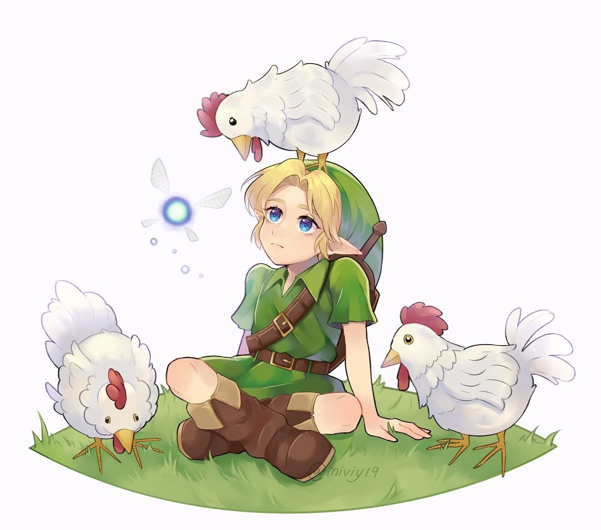 ゼルダ「子供リンクとコッコ Young Link & Cuccos/ #Zelda #L」|miviyのイラスト