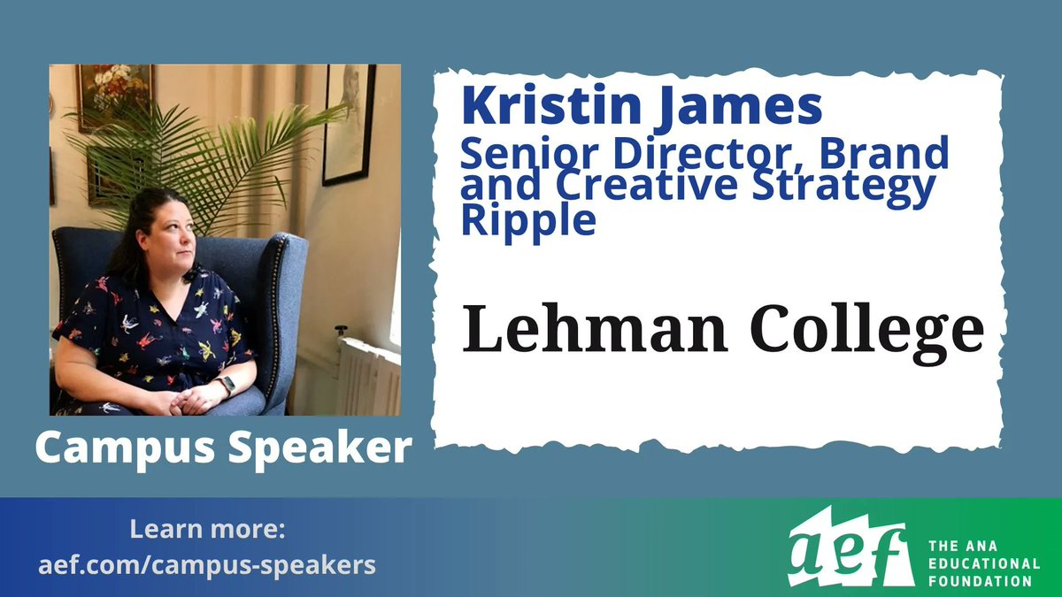 AEFNYC's tweet photo. Kristin James of @Ripple will speak with students from @LehmanCollege about gender portrayals today. #LearnWithAEF https://t.co/PX12mvaZWO