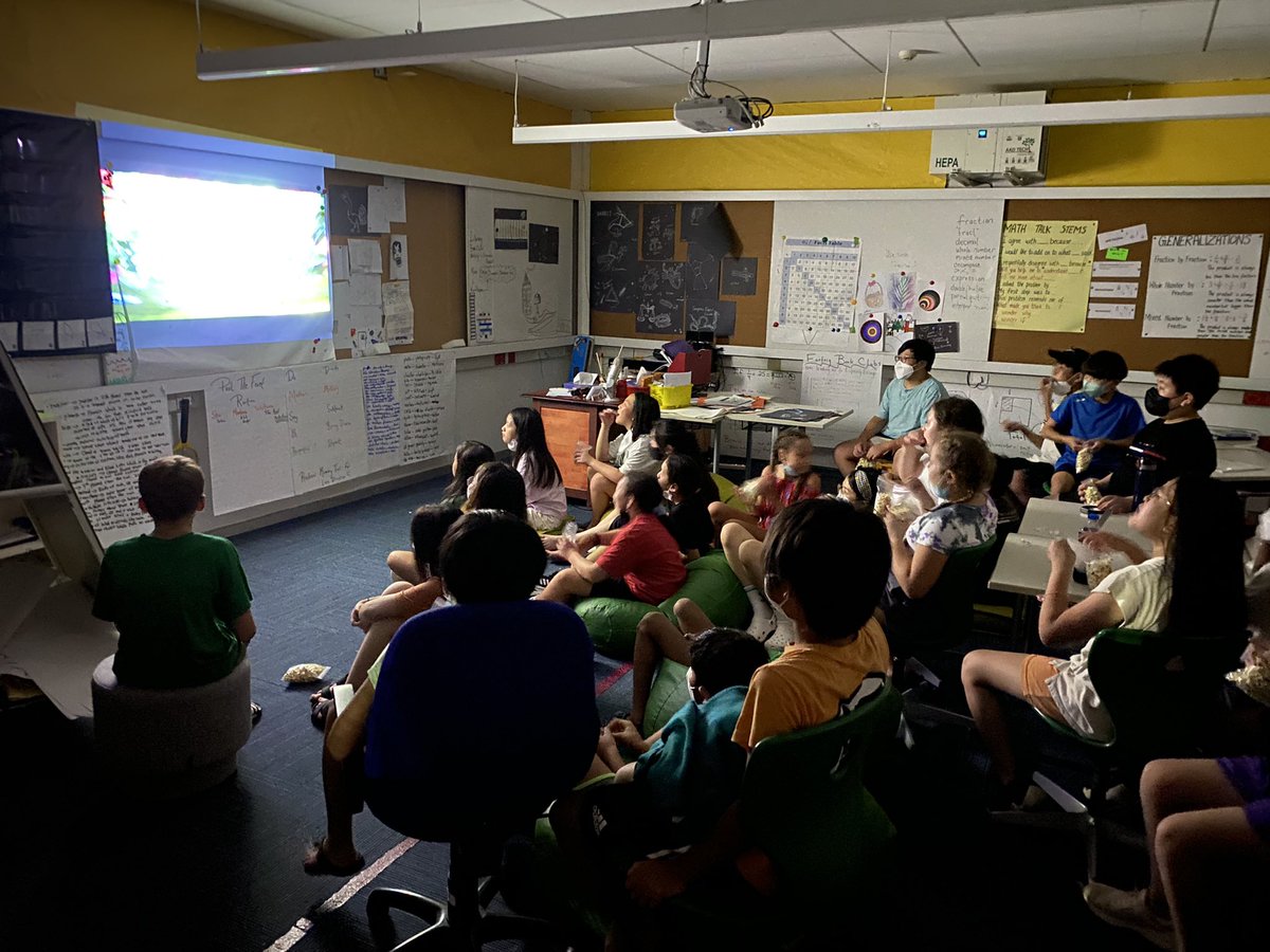 AISCElementary's tweet image. #AISCGrade5 Sleepover event: movies, games, talent show spells fun!